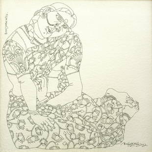 K. Laxma Goud: K. Laxma Goud Banjara Hills ink on paper 7 x 7 in. (17.8 x 17.8 cm.) executed in 2002 Signed in Telugu and dated '2002' (lower right) Titled 'Banjara Hills' (upper left) PROVENANCE Acquired directly f