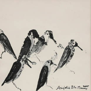 Untitled (Birds): watercolour painting of birds on paper, signed and dated 'Anjolie Ela Menon / 2005' on the lower right side of the picture