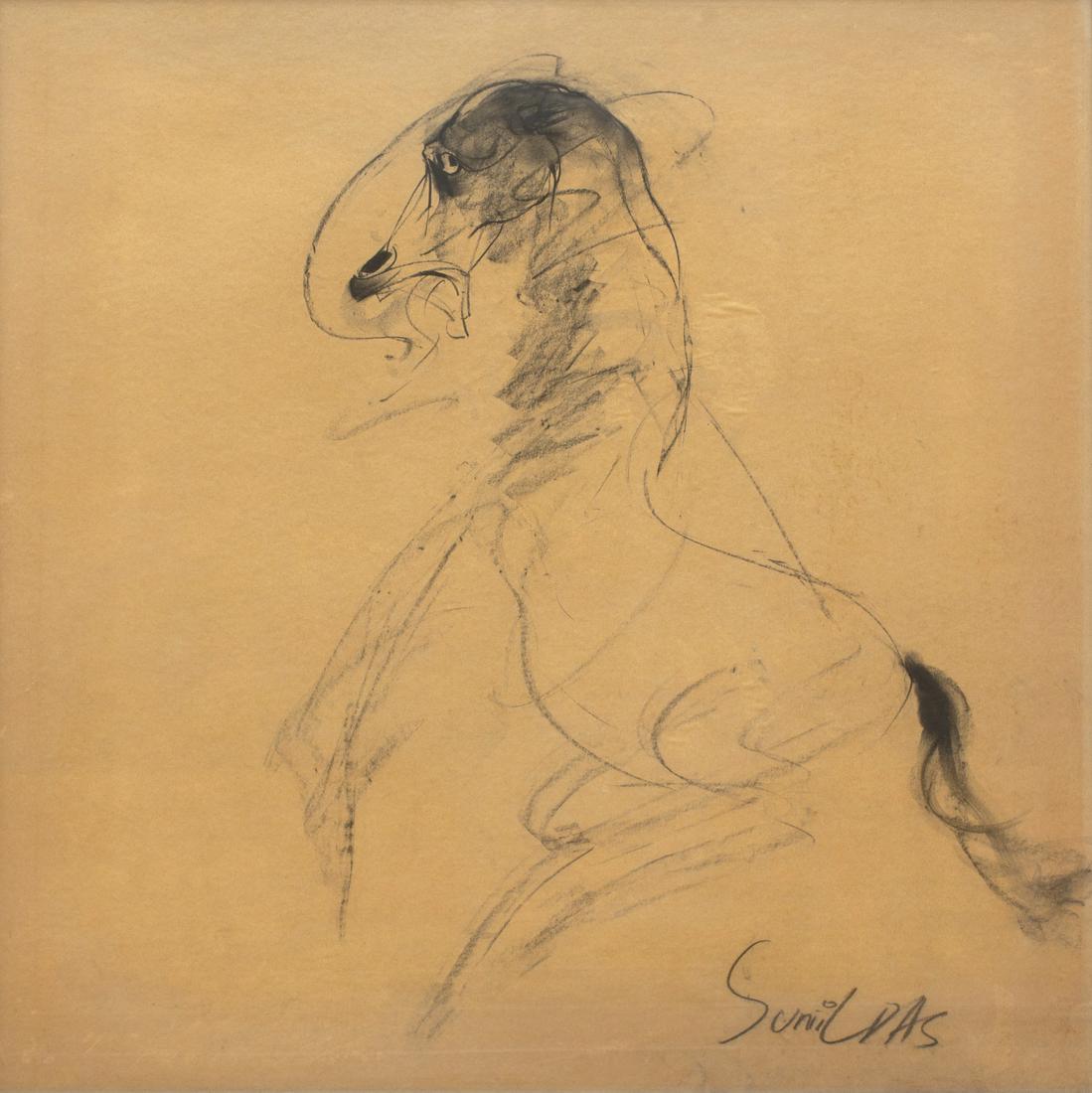 Untitled: charcoal drawing on paper, signed 'Sunil Das' on the lower right side of the picture