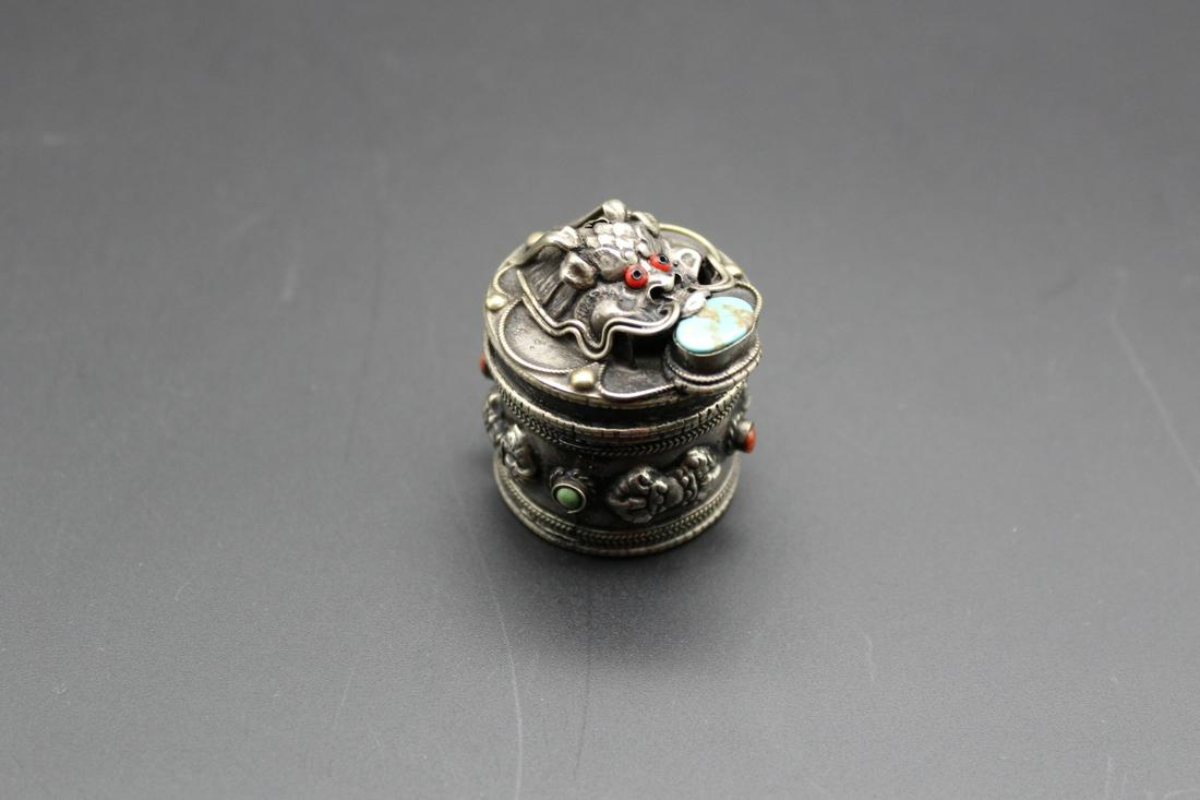 19th c Chinese sterling silver opium box (1 of 4)
