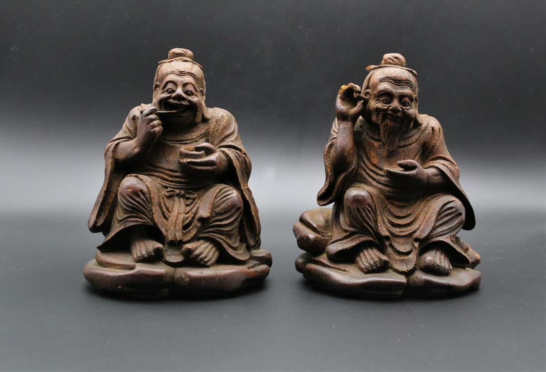pair of Chinese antique bamboo statues (1 of 3)