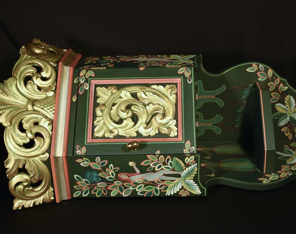 Rosemaling Corner Cupboard: Made by Sallie Haugen DeReus gold medal winner, dated July 1996.