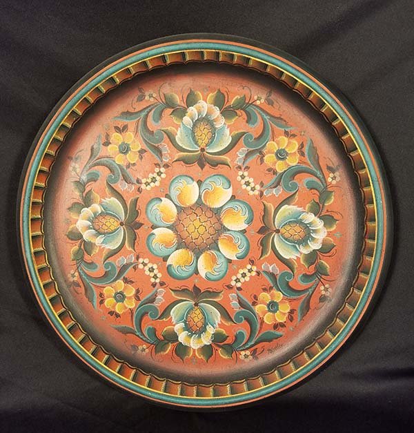 Sheila Stilin-Hallingdal Platter: Sheila Stilin-Hallingdal Platter painted piecrust edge. Dated 1996, Gold medal winner.