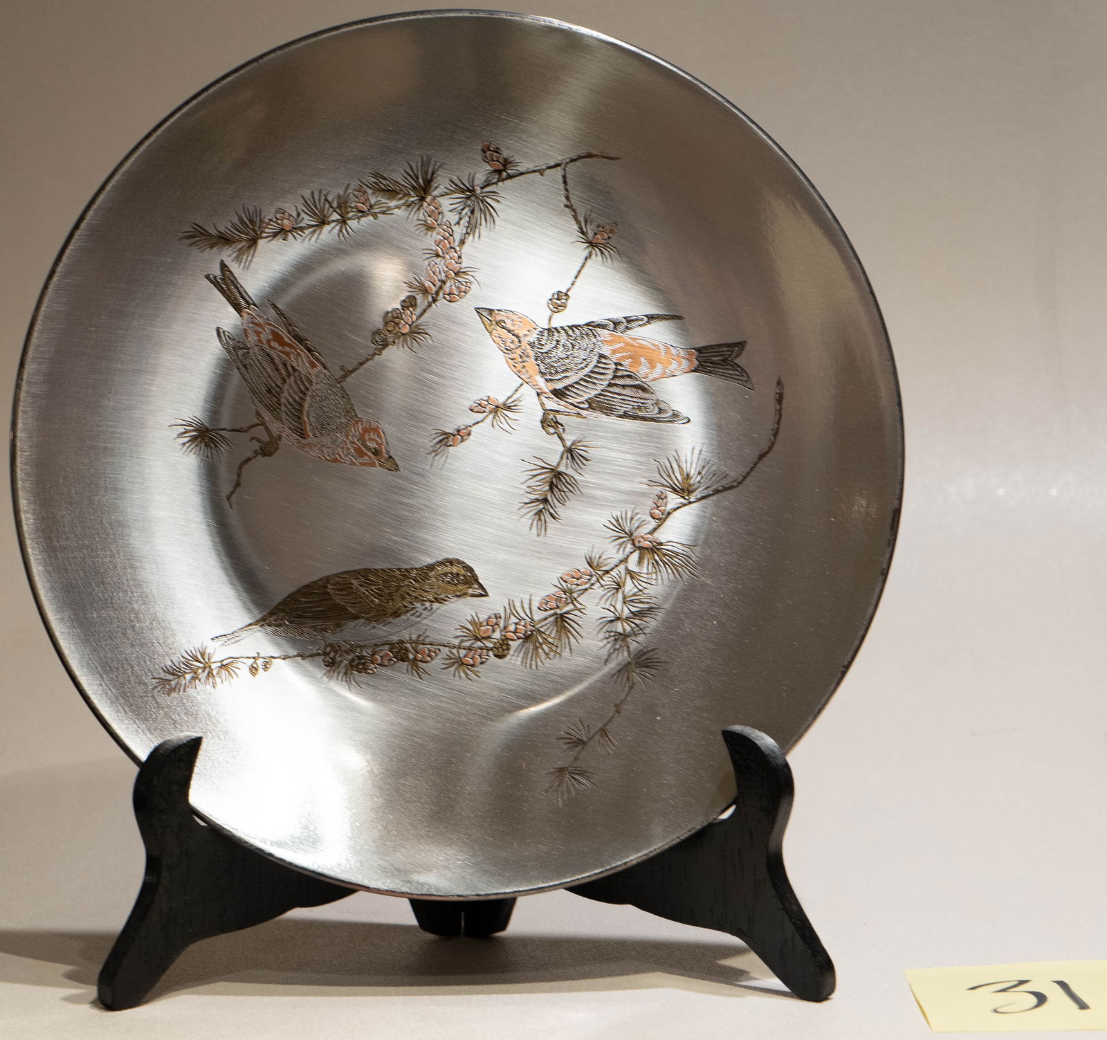 Set of 6 Reed & Barton Bird plates: six Reed & Barton metal enameled bird plates