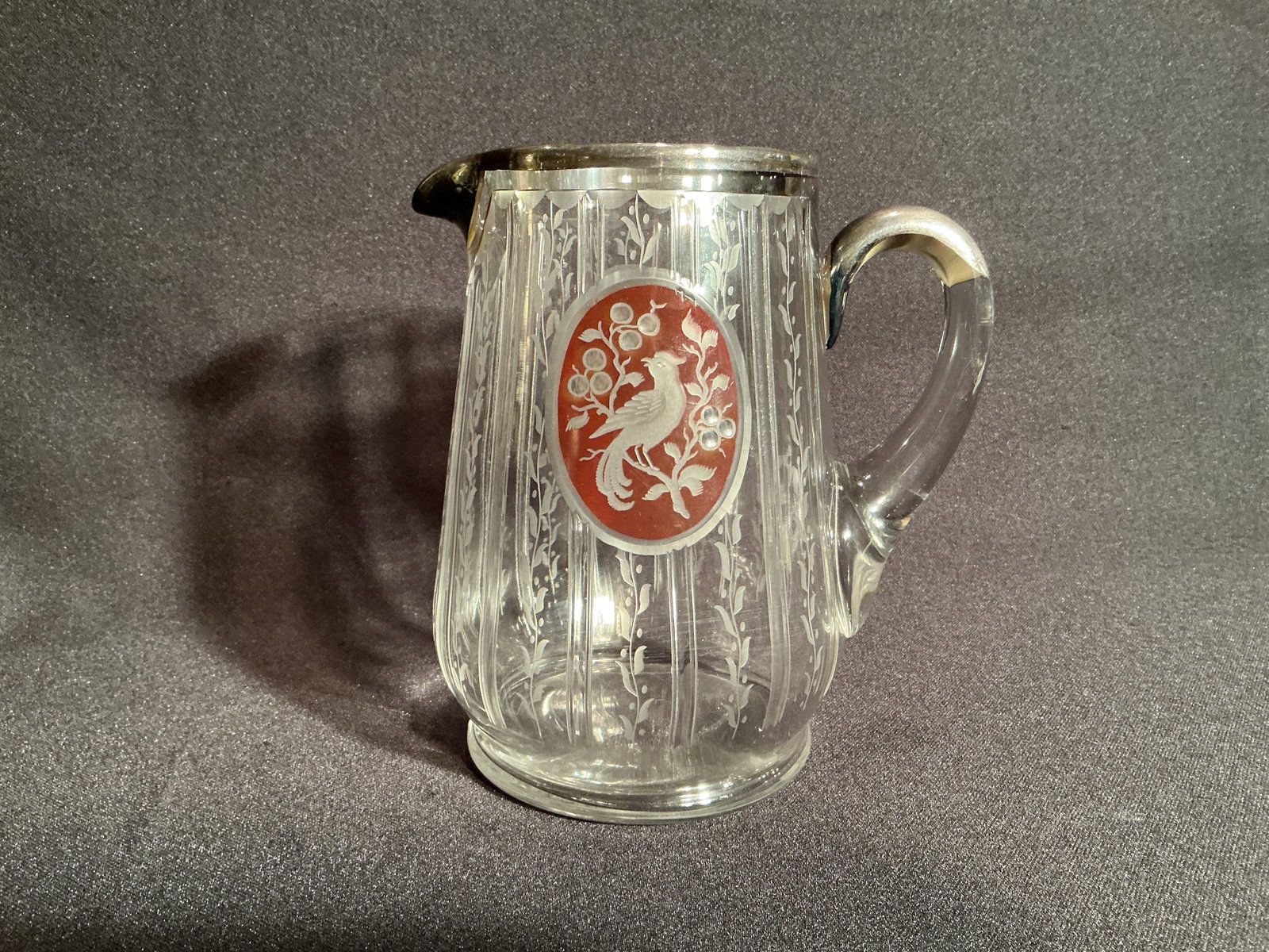 Silver Overlay Glass Water Pitcher (1 of 2)