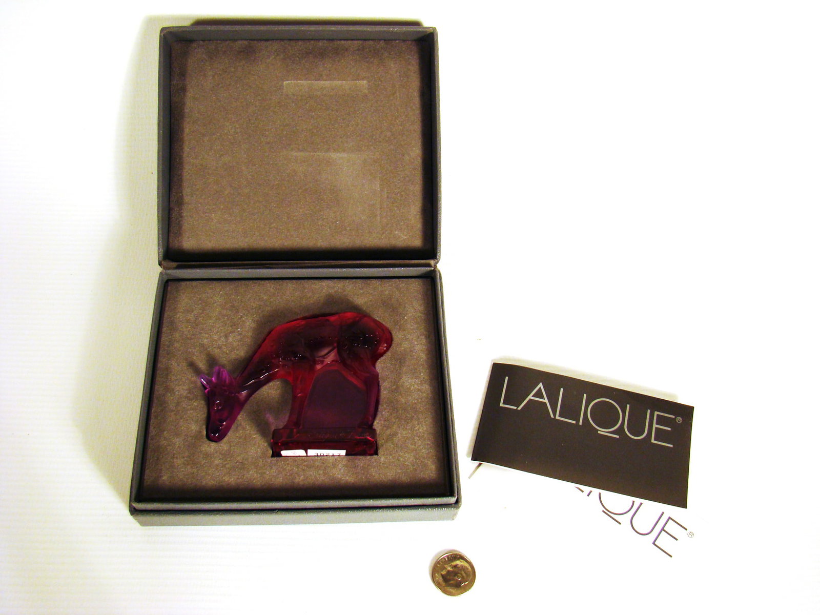 Lalique Rose Pink Deer: Lalique Rose Pink Deer in original box. marked Lalique France