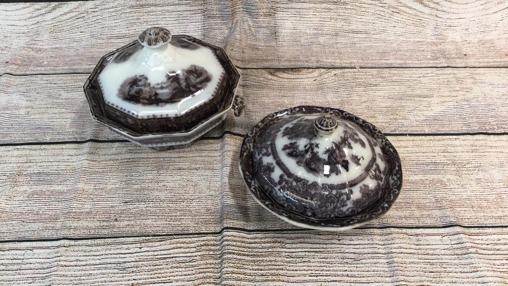 2 Mulberry Transfer Lidded Compotes: 2 Mulberry Transfer Lidded Compotes