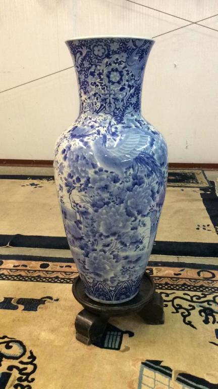 42” Monumental Blue & White Asian Floor Vase (1 of 1)