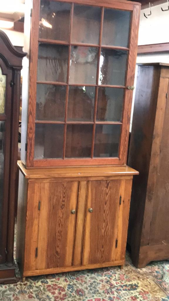 Heart Pine 12 Pane Cupboard Slab lower doors, original (1 of 1)