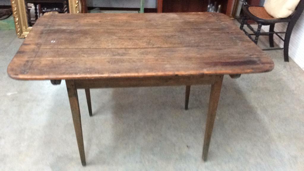 3 Board Top Pine Work Table Tapered Legs, traces  of (1 of 2)