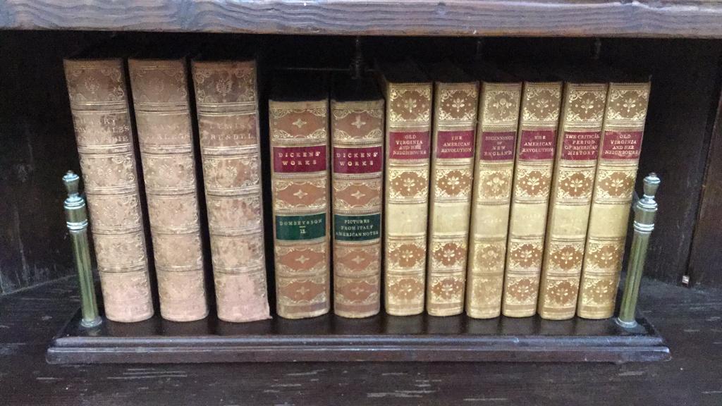 34 Leather Bound Books, English Book Rack (1 of 3)