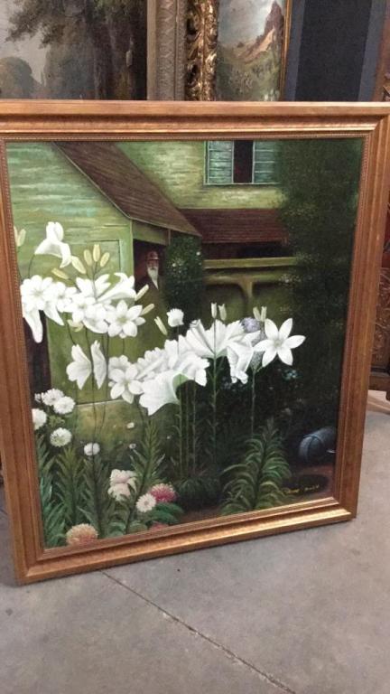 Oil on Canvas, House W Flowers by Warren Armfield: Artist Signed, lower right, 34" x 40" with frame