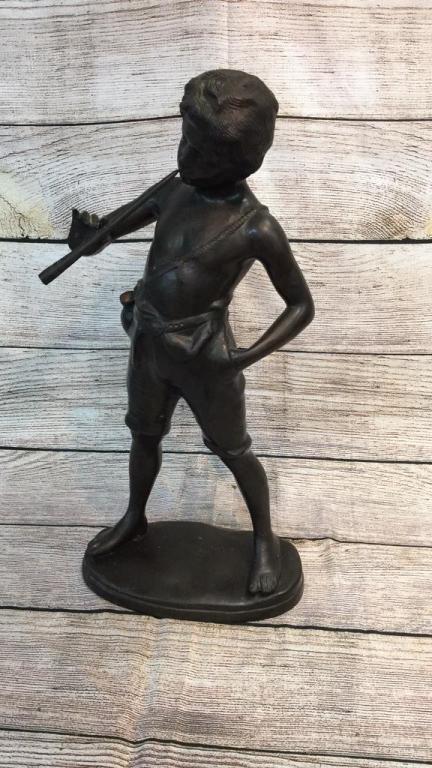 Bronze Statue Boy W/ Flute: Marked Aug Moreau, 26" tall