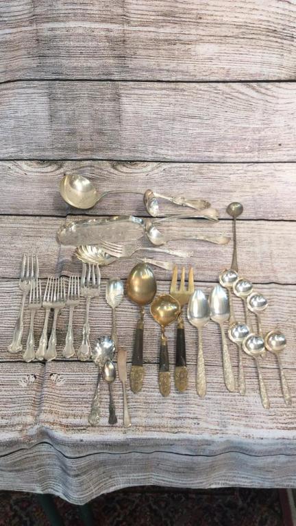28 Assorted Serving Utensils: Silver Plate, Brass