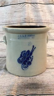 Northern Salt Glaze 2 Gallon Crock: Stamped E & LP Norton, Bennington VT, Cobalt Decoration ** small rim chip