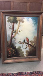 Oil on Canvas, Birds: 48” x 60”, signed Albert lower left, decorative frame