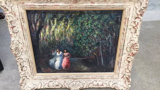 Oil on Canvas, Women on Tree Lined Path: Artist Signed at left B Smol...decorative frame 32" x 28"