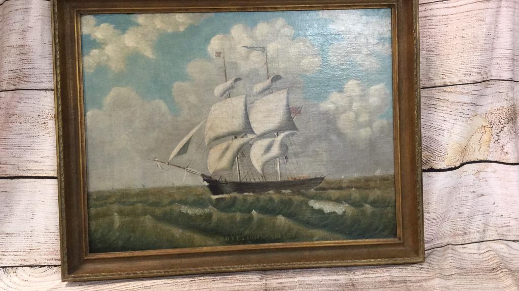 Oil on canvas, British Clipper Ship: Grove John Smith, 21 x 27 inches