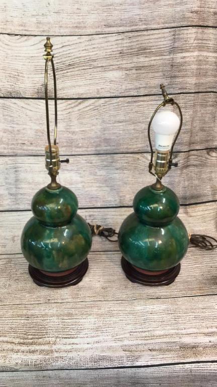 Pair Gourd Form Pottery Vase Lamp (1 of 2)