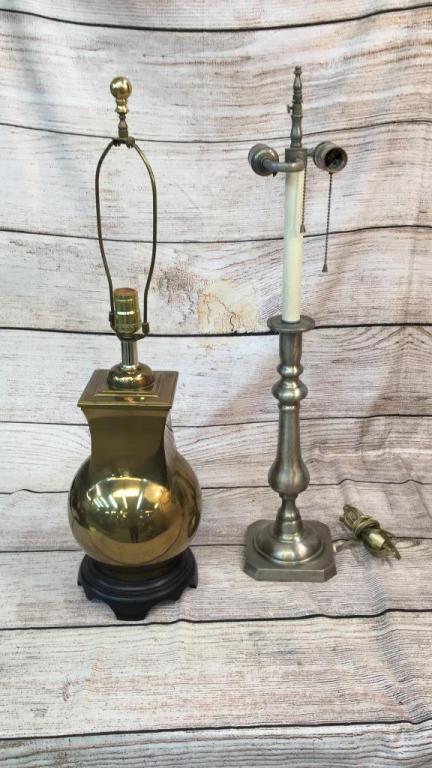 3 Table Lamps, 1 Brass-2 Pewter (1 of 4)