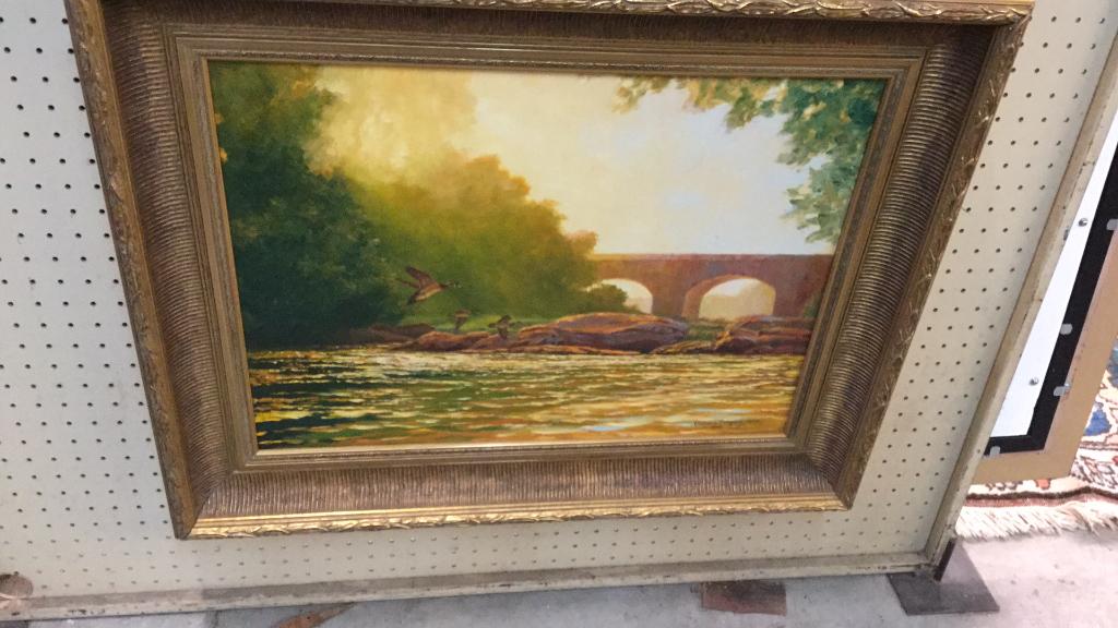 Oil on Canvas, Ducks over Water: Artist signed lower right Claiborne Gregory, SAA 91994 in wide gilt frame