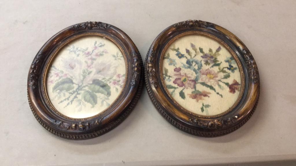 Pair Oval Framed Needlepoints (1 of 3)
