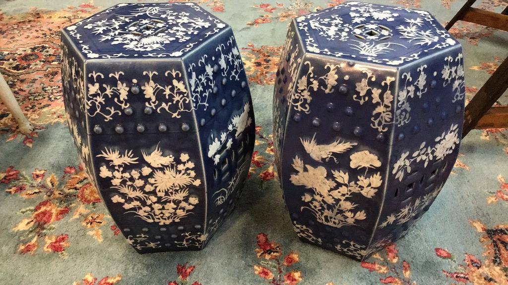 Pair Decorative 19” Ceramic Asian Garden Stools (1 of 3)