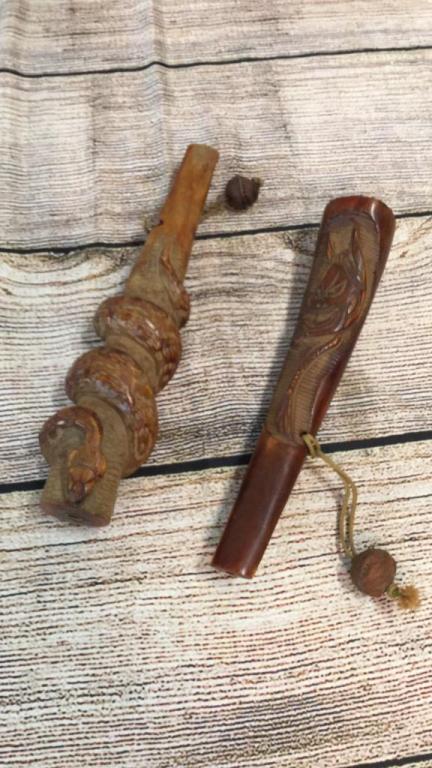 2 Asian  Carved Wood Pipes (1 of 3)