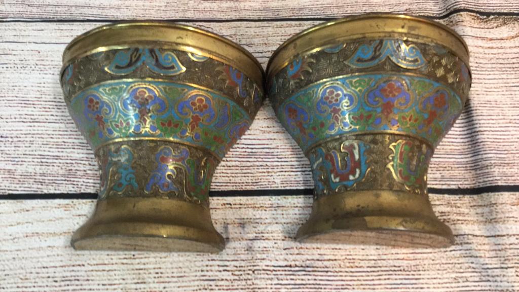 Pair Cloisonné Brass Wall Pockets (1 of 3)