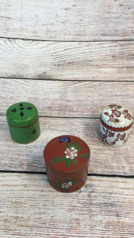 3 Lidded Cloisonné Jars: All at near 3 inches