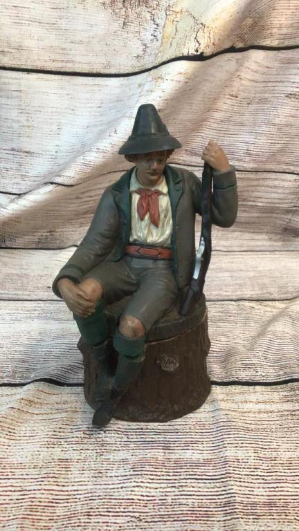 Bernard Block ? Figural Tobacco Jar: Hunter sitting on stump, 10 1/2 inches
