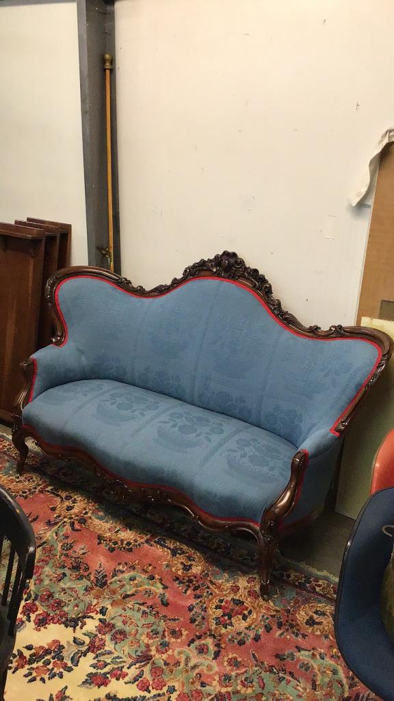 Carved Victorian Sofa In Quilted Fabric (1 of 2)