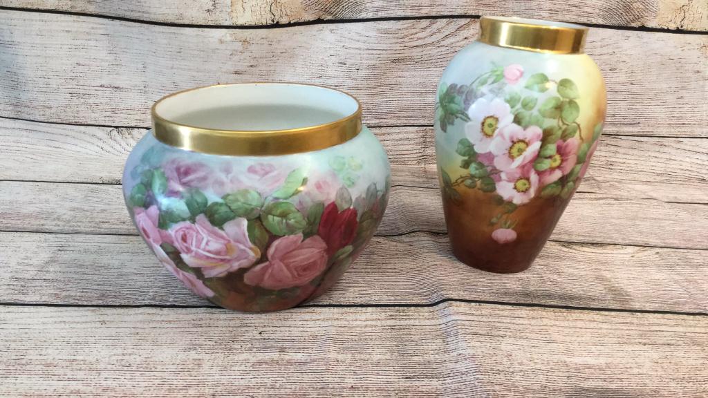 Hand Painted French Limoge Vase and Jardinere (1 of 4)