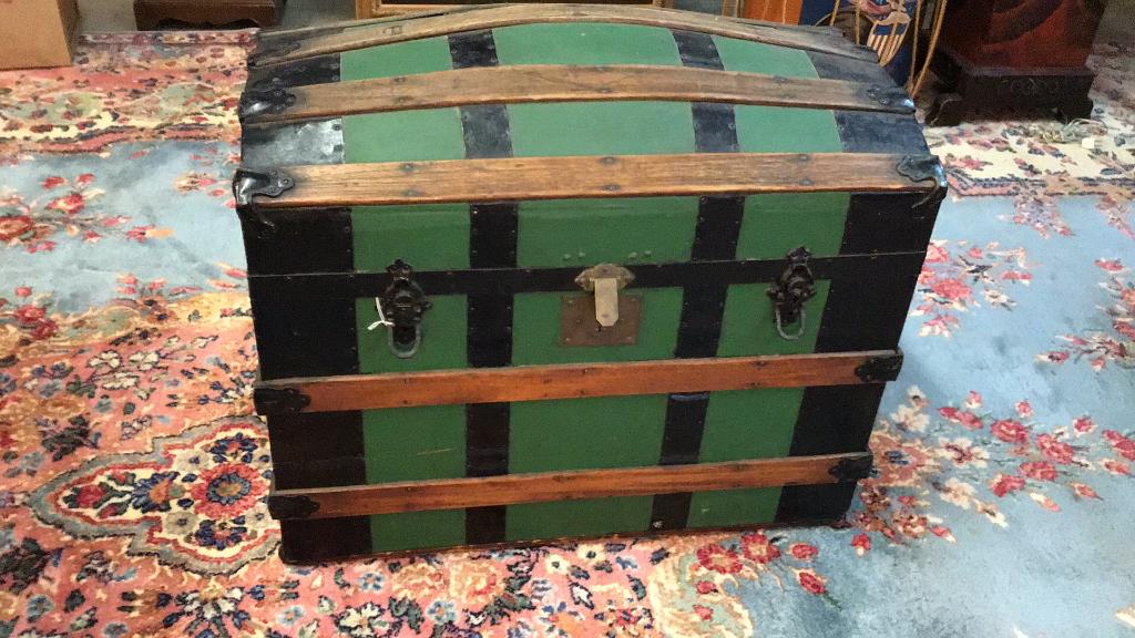 Dome Top Steamer Trunk In Green Paint (1 of 1)