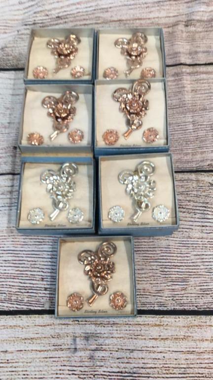 36 Sterling Silver Jewelry Sets: All New old Stock..original Boxes..Screw on Earrings
