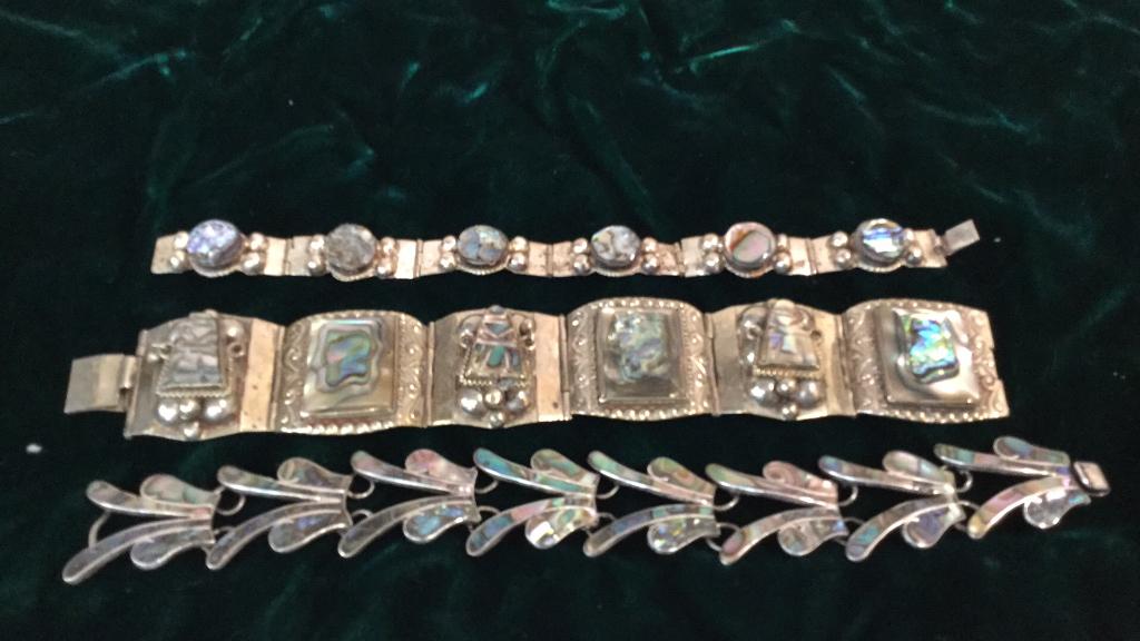3 Mexican Sterling and Abalone Bracelets (1 of 3)