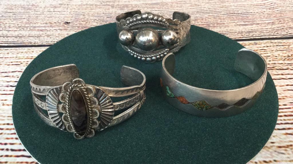 3 Southwest Silver and Gemstone  Bracelets (1 of 4)