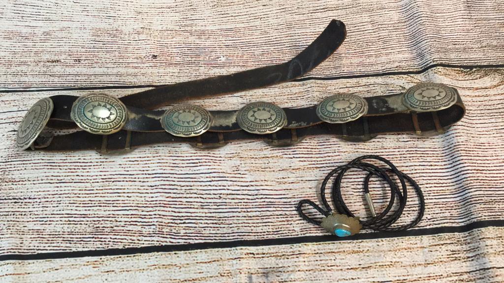 Sterling Concho and Leather Belt, Bolo Tie (1 of 5)