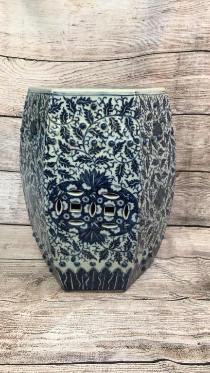 Vintage Blue & White Asian Garden Stool (1 of 3)