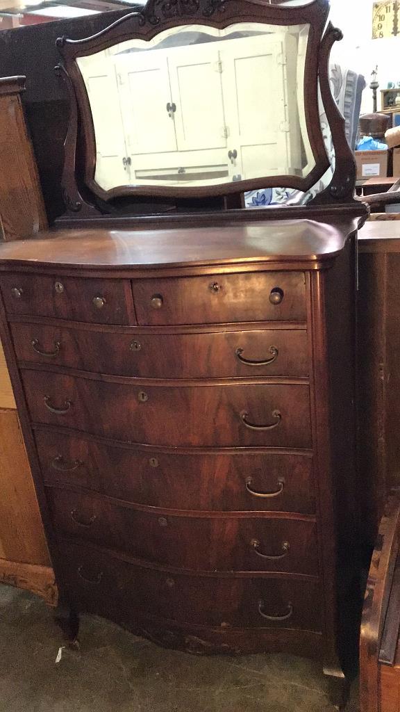 Mottled Mahogany High Chest W Mirror (1 of 2)