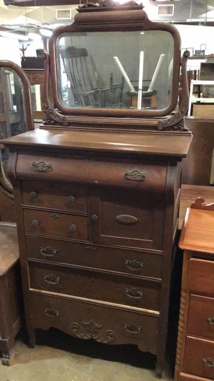 Golden Oak Highboy W Mirror (1 of 1)