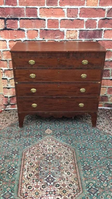 19th C Federal 4 Drawer Mahogany Chest (1 of 3)