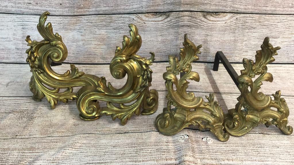 Pair Brass French Andirons & Pr Chenet’s (1 of 2)
