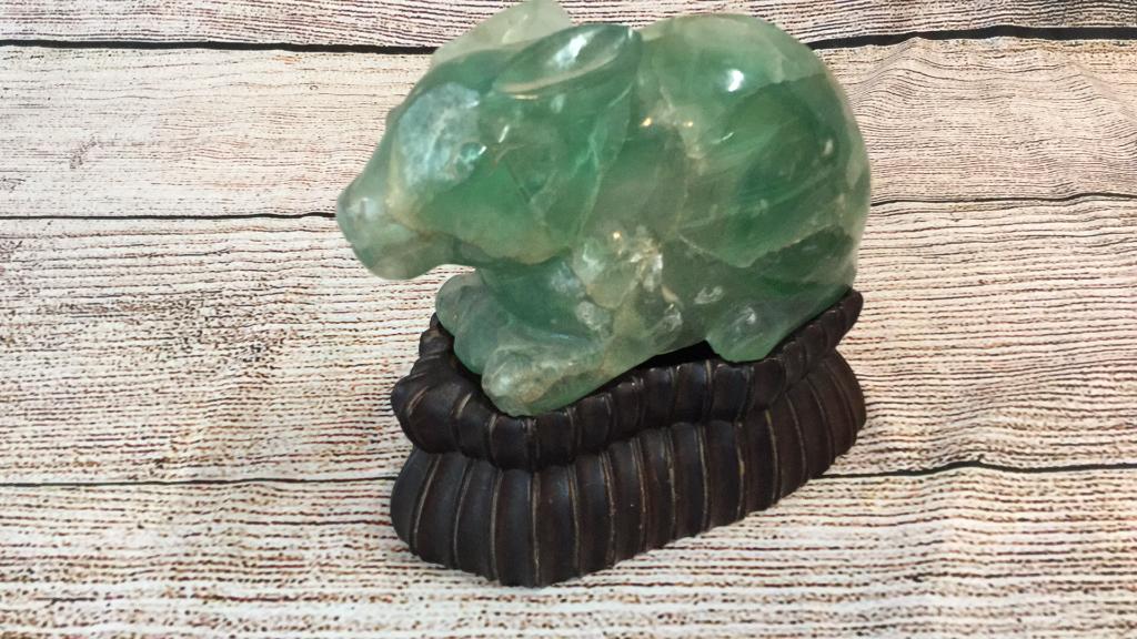 Asian Hand Carved Jade Green Stone Rabbit (1 of 6)
