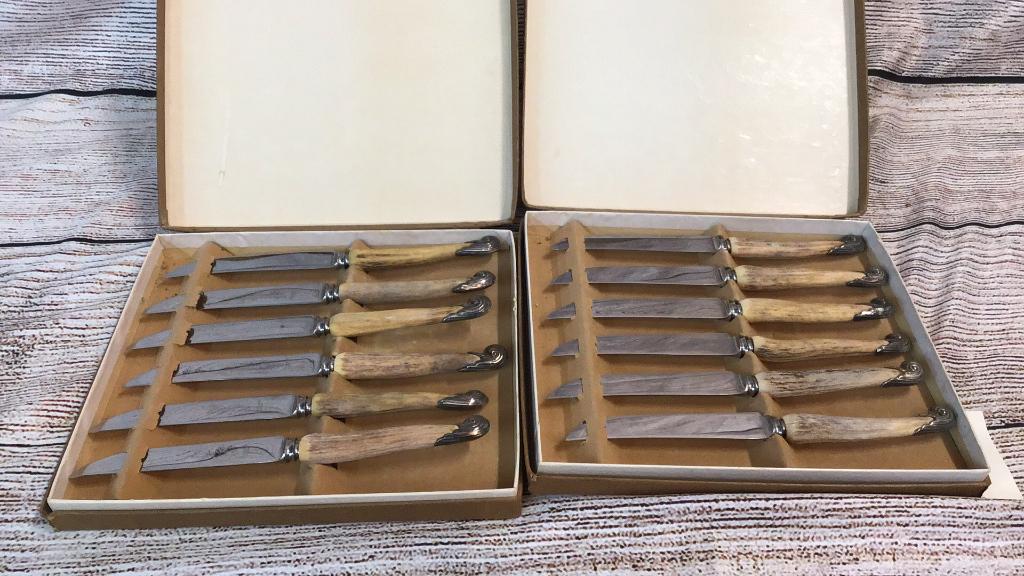 2 Cased Sets Staghorn Handle Sheffield Knives (1 of 4)