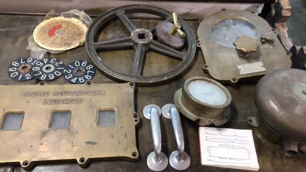 7 Items From The USS Bon Homme Richard CVA-31: master controls for #4 engine, revolution counter, gauge, hatch opening, bell, control message pad, hatch handle etc..