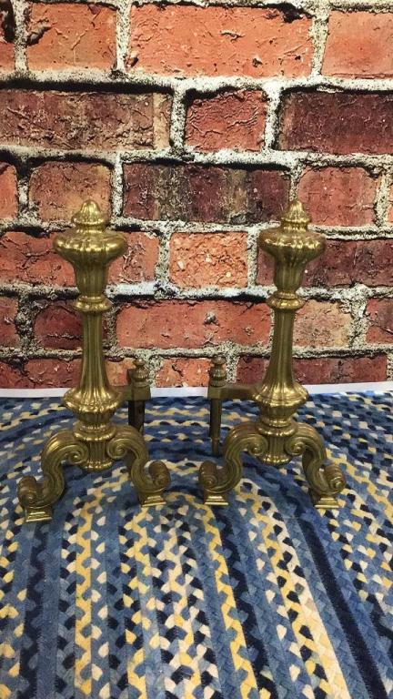 Pair 21 inch Vintage Tall Brass Andirons (1 of 1)
