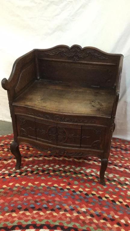 Centennial Carved English Hall Seat: Traditional carving, lift top,26 tall x 18 to seat, 22 wide x 16.