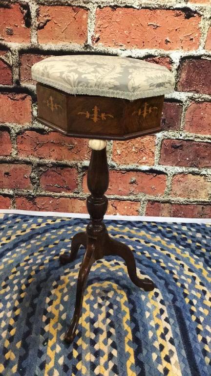 Inlaid Burl Walnut Sewing Stand (1 of 3)