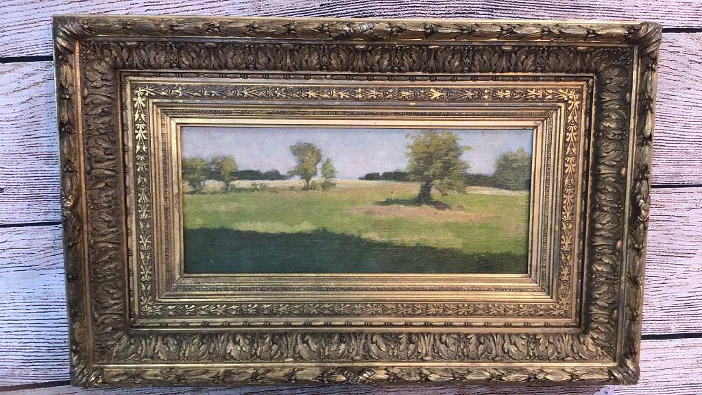 Oil on Canvas Board, Artist Luce: Post Impression Landscape, Signed lower rt. Luce.. Maximilien Luce..French ..23 x15 including beautiful gilt Wood frame